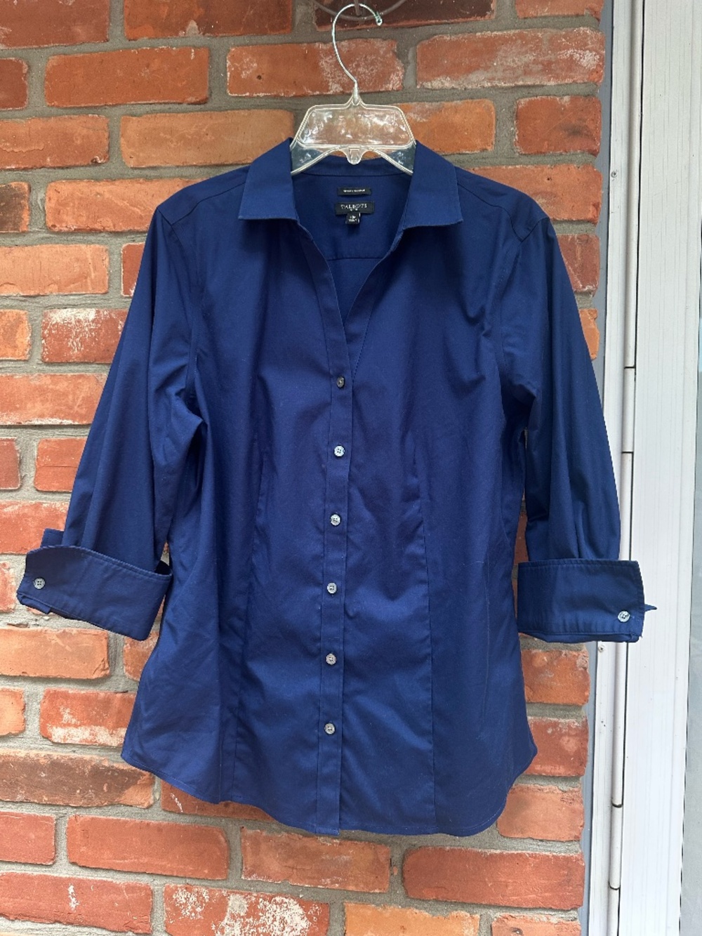 Talbots Petites Wrinkle Resistant Shirt /Blouse ~ Navy Blue ~ 10P